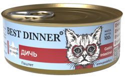 Влажный корм для взрослых кошек Best Dinner Паштет для кошек с чувствительным пищеварением с индейкой 100 гр