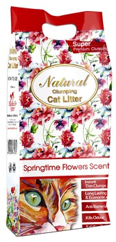 Комкующийся наполнитель для кошачьего туалета с ароматом Весенних цветов Indian Cat Litter Natural Springtime Flowers 5 кг, 10 кг