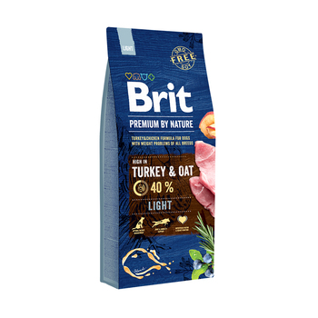 Сухой корм для взрослых собак всех пород с избыточным весом Brit Premium by Nature Light Turkey & Oats 3 кг, 15 кг