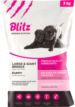 Сухой корм для щенков крупных и гигантских пород BLITZ PUPPY LARGE & GIANT BREEDS 3 кг, 10 кг