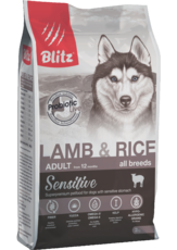 Сухой корм для взрослых собак всех пород ягненок с рисом Blitz Sensitive Lamb & Rice Adult Dog All Breeds
