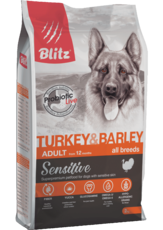 Сухой корм для взрослых собак всех пород с индейкой и ячменем BLitz Sensitive Turkey & Barley Adult Dog All Breeds
