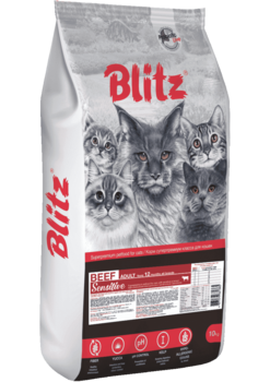 Сухой корм для взрослых кошек говядина Blitz Sensitive Beef Adult Cats All Breeds 400 гр, 2 кг, 10 кг