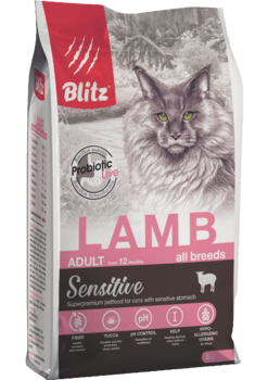Сухой корм для взрослых кошек ягненок Blitz Sensitive Lamb Adult Cats All Breeds 400 гр, 2 кг, 10 кг