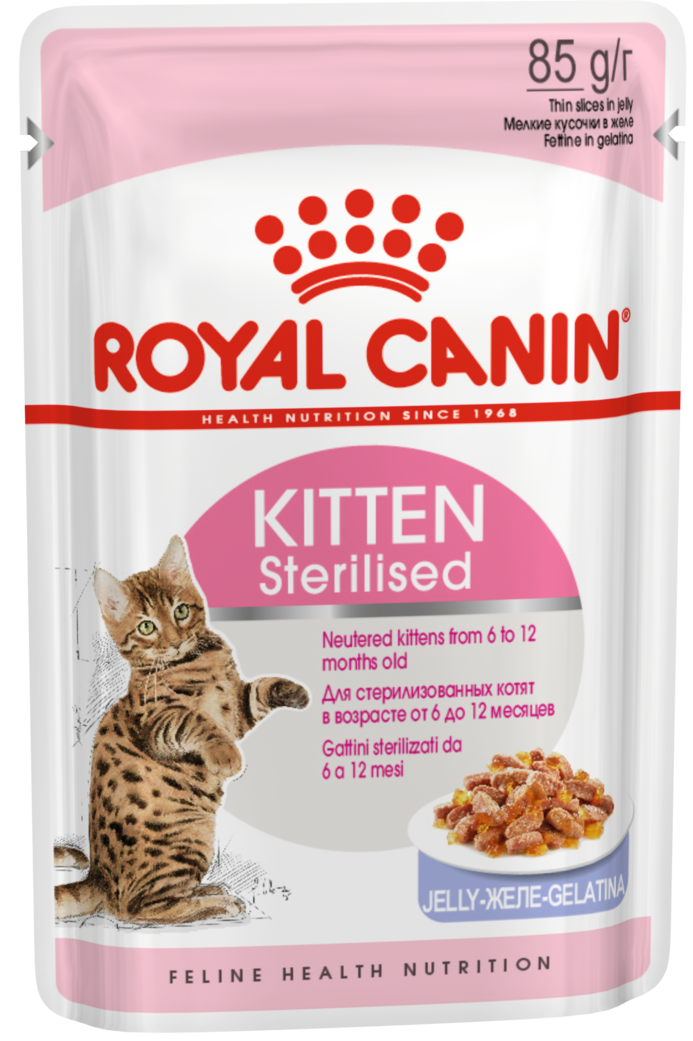 Консервированный корм для стерилизованных котят от 6 до 12 месяцев Royal  Canin Kitten Sterilised в желе 85 гр купить в Москве, цена, отзывы |  интернет-магазин Доберман