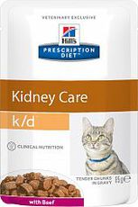 Диетический пауч для кошек при лечении заболеваний почек Hills k/d с говядиной 85 г