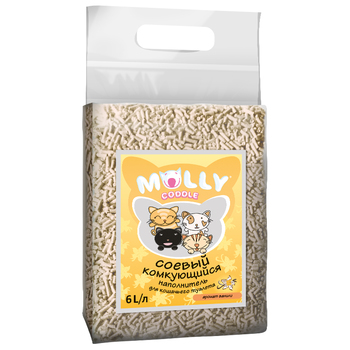 Наполнитель для кошачьего туалета Molly Coodle, соевый комкующий с ароматом ванили 6л