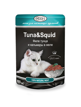 Влажный корм для взрослых кошек Gina Tuna and Squid с тунцом и кальмарами в желе 85 г