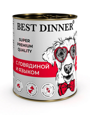 Влажный консервированный корм для собак и щенков Best Dinner Super Premium С Говядиной и языком 340 гр