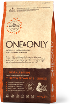 One&Only Индейка с рисом для юниоров всех пород Turkey & Rice Junior All Breeds 1 кг, 3 кг, 12 кг