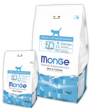 Сухой корм для котят Monge Daily Line Kitten с курицей 400 гр, 1,5 кг, 10 кг