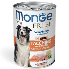 Консервы для пожилых собак, мясной рулет с индейкой и овощами, Monge Dog Fresh Chunks in Loaf Turkey Senior 400гр