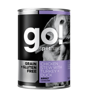 Консервы для собак беззерновые с тушеной курицей, индейкой и мясом утки,  GO! Natural Holistic Grain Free Chicken Stew with Turkey + Duck 400гр.
