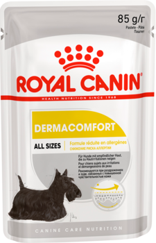 Влажный корм для собак с чувствительной кожей, склонной к раздражениям и зуду, Royal Canin Dermacomfort Pouch Loaf в паштете,  85 гр