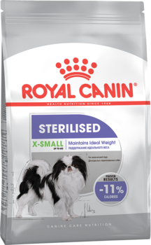 Сухой корм для кастрированных кобелей и стерилизованных сук в возрасте от 10 месяцев до 8 лет Royal Canin x-small Sterilised, Роял Канин икс-смолл стерилайзед 500 гр