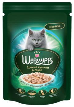 Влажный корм для кошек Шермурр сочные кусочки мяса с рыбой в соусе 85гр