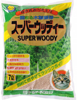 Комкующийся древесный наполнитель для кошек  Hitachi Super Woody, пакет 7 л, 13 л