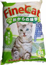 Комкующийся соевый наполнитель для кошек Hitachi Fine Cat, с ароматом зеленого яблока, смываемый в унитаз, пакет 6л*4