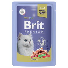 Влажный корм премиум класса для взрослых кошек Brit Premium форель в желе 85гр