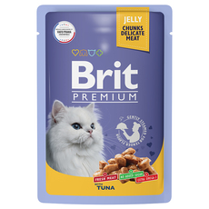 Влажный корм премиум класса для взрослых кошек Brit Premium тунец в желе 85гр