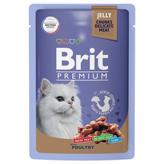 Влажный корм премиум класса для взрослых кошек Brit Premium ассорти из птицы в желе 85гр
