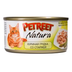 Полноценный консервированный корм для взрослых кошек Petreet с куриной грудкой со спаржей