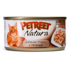 Полноценный консервированный корм для взрослых кошек Petreet  с куриной грудкой и печенью