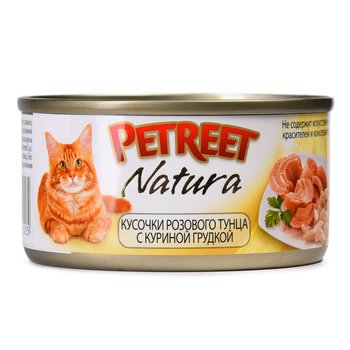 Полноценный консервированный корм для взрослых кошек Petreet с куриной грудкой и тунцом 70 гр.
