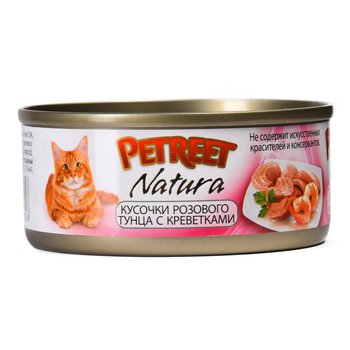Полноценный корм для взрослых кошек Petreet кусочки розового тунца с креветками 70 гр.