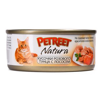 Полноценный корм для взрослых кошек Petreet кусочки розового тунца с лососем 70 гр.