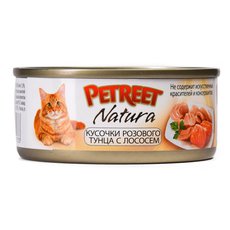 Полноценный корм для взрослых кошек Petreet кусочки розового тунца с лососем