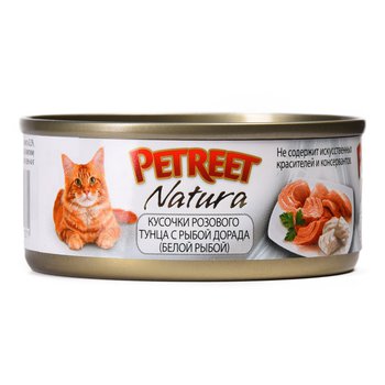 Полноценный корм для взрослых кошек Petreet кусочки розового тунца с рыбой дорадо 70 гр.