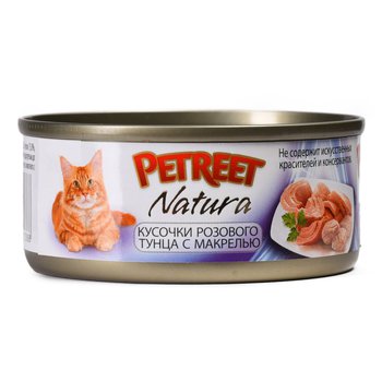 Полноценный корм для взрослых кошек Petreet кусочки розового тунца с макрелью 70 гр.