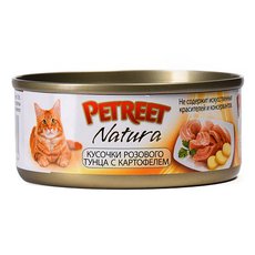 Полноценный консервированный корм для взрослых кошек Petreet кусочки розового тунца с картофелем