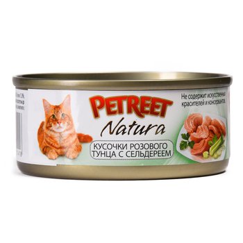 Полноценный консервированный корм для взрослых кошек Petreet кусочки розового тунца с сельдереем 70 гр.