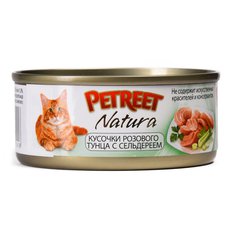 Полноценный консервированный корм для взрослых кошек Petreet кусочки розового тунца с сельдереем