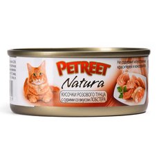 Полноценный корм для взрослых кошек Petreet с кусочками розового тунца с лобстером