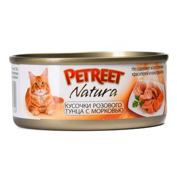Полноценный корм для взрослых кошек Petreet кусочки розового тунца с морковью 70 гр.