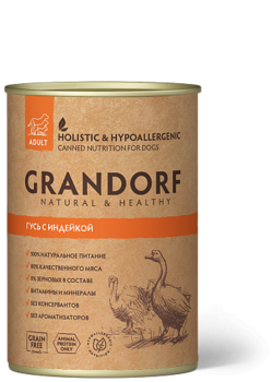 Консервы для собак Grandorf  Гусь и Индейка в желе 400гр