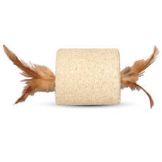 Игрушка NATURAL для кошек из люфы Цилиндр с перьями, 60/140мм