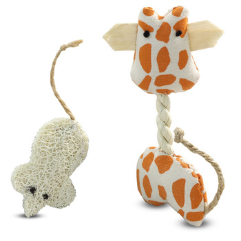 Набор игрушек NATURAL для кошек из натур.материалов  Жираф и мышка, 110мм; 60/120мм