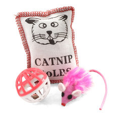 Набор игрушек XW7001 для кошек (мяч, мышь, подушка), d40мм; 45мм; 90мм