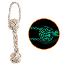 Игрушка для собак  Веревка - плетеная гантель с петлей (светится в темноте), 300мм