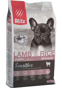 Сухой корм для щенков всех пород ягнёнком и рисом Blitz Sensitive Lamb & Rice Puppy All Breeds 500 гр, 1,5 кг, 15 кг