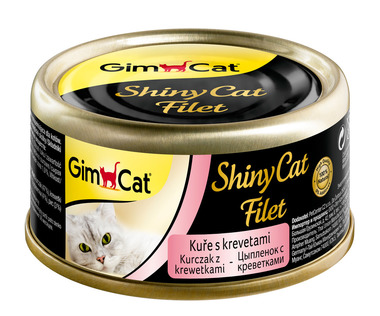 Консервированный корм для взрослых кошек Gimpet Shiny Cat Filet с цыпленком и креветками 70 г