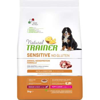 Сухой корм щенков для юниоров средних и крупных пород Natural Trainer Sensitive No Gluten Puppy&Junior Medium&Maxi - Duck с уткой 3 кг, 12 кг