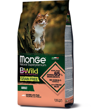 Сухой корм для кошек Monge BWild Cat Grain Free Salmone Can Piselli с лососем 1,5 кг