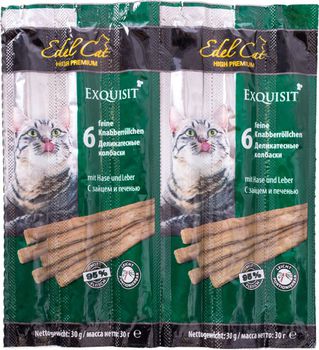 Лакомство для кошек Edel Cat Жевательные колбаски, заяц с печенью, 1х6 шт 180 гр