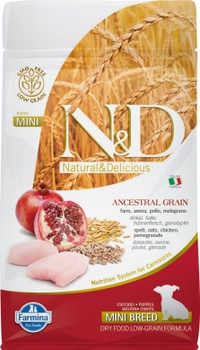Низкозерновой сухой корм для щенков мелких пород N&D Dog Ancestral Grain с курицей, спельтой и гранатом  800 гр, 2,5 кг, 7 кг