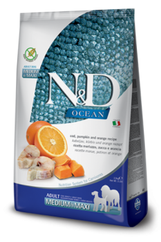 Беззерновой сухой корм для собак средних и крупных пород N&D Dog Ocean Pumpkin с треской, апельсином и тыквой  2,5 кг, 12 кг